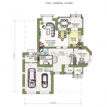 «Агент 007» - проект двухэтажного дома с эркером и с террасой, гараж на 2 авто, в современном стиле - превью план дома