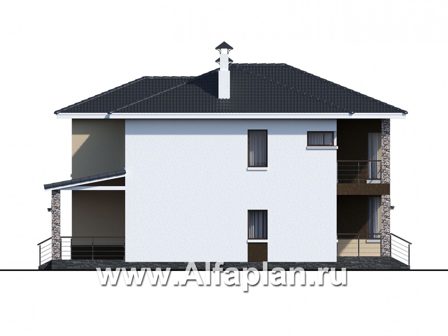 Проекты домов Альфаплан - «Формула успеха» - современный коттедж с угловыми окнами - изображение фасада №3