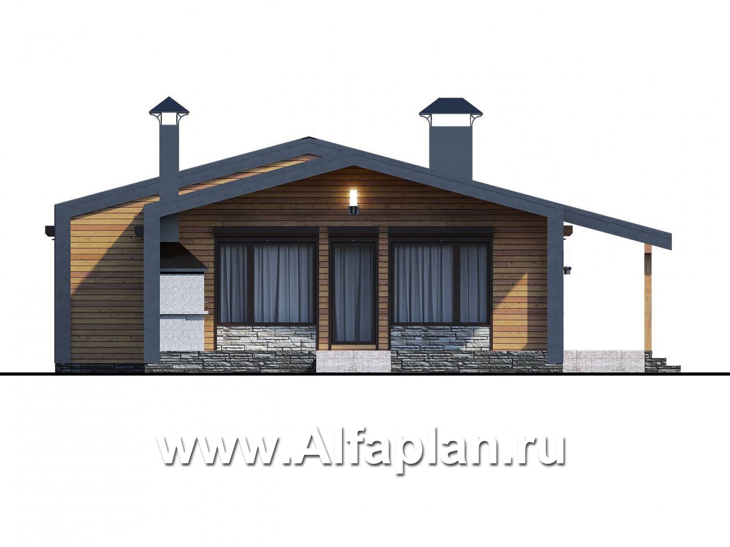 Проекты домов Альфаплан - «Лямбда» - просторный дом в современном стиле. Увеличены спальни - изображение фасада №1