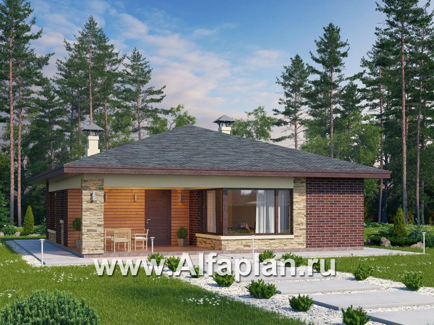 Проекты домов Альфаплан - «Дега» - стильный, компактный дачный дом из газобетона - основное изображение