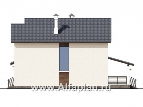 «Весна» - проект двухэтажного дома, планировка с террасой и с навесом для авто, в скандинавском стиле - превью фасада дома