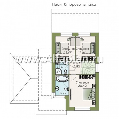 «Весна» - проект двухэтажного дома, планировка с террасой и с навесом для авто, в скандинавском стиле - превью план дома