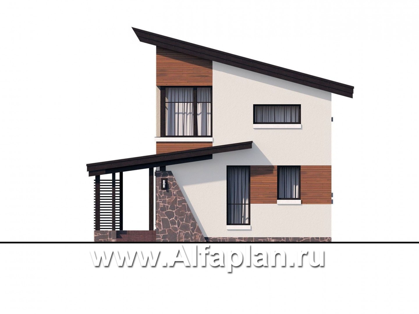 Проекты домов Альфаплан - «Писарро» - проект дома для узкого участка, 3 спальни - изображение фасада №1