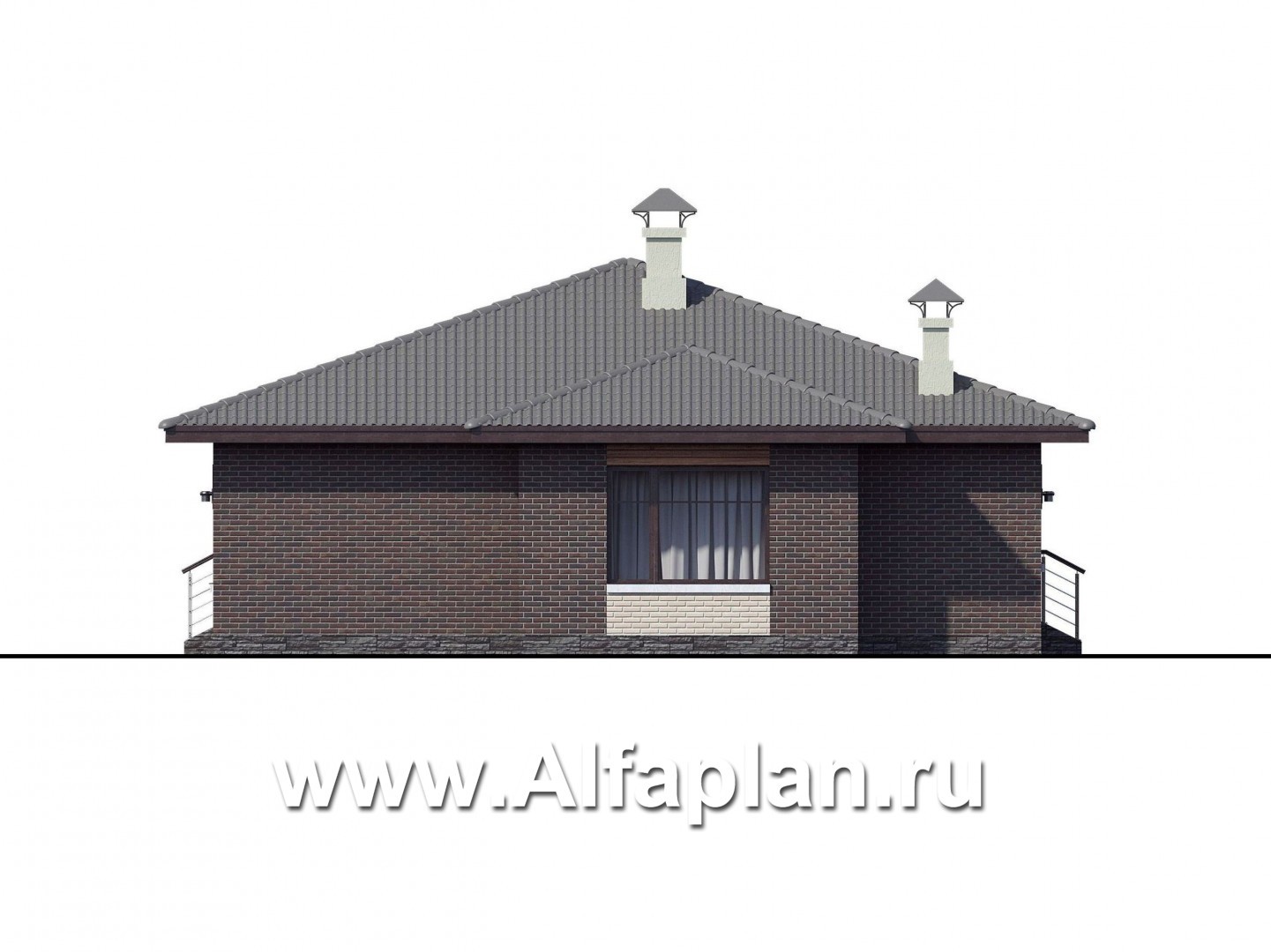 Проекты домов Альфаплан - «Волхов» - уютный одноэтажный коттедж с тремя спальнями - изображение фасада №2