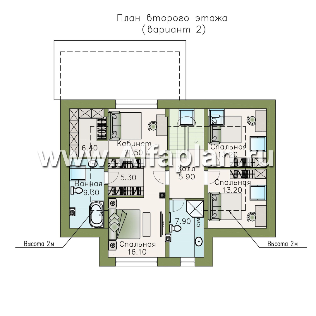 «Кассиопея» - проект дома с мансардой, с террасой, в современном стиле, 4 или 5 спален, сауна - план дома