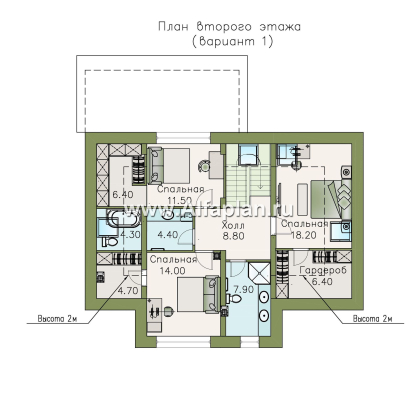«Кассиопея» - проект дома с мансардой, с террасой, в современном стиле, 4 или 5 спален, сауна - превью план дома
