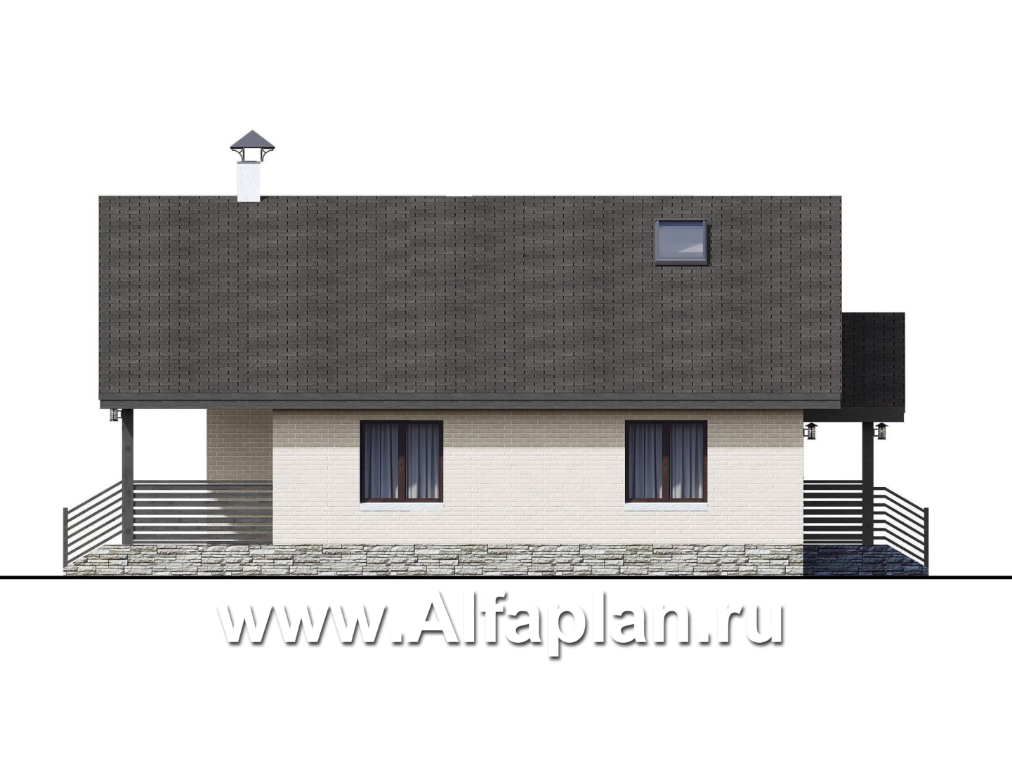 «Моризо» - проект дома с мансардой, планировка 2 спальни на 1 эт и вторая гостиная на 2 эт, шале с двускатной крышей - фасад дома
