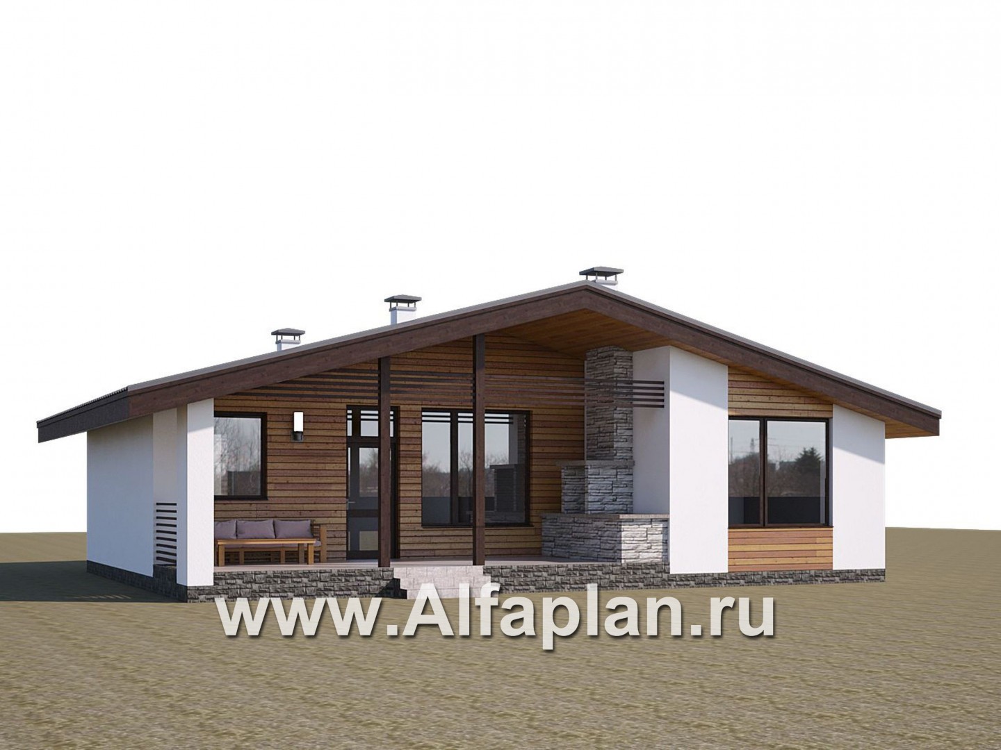 Проекты домов Альфаплан - «Альфа» - небольшой каркасный коттедж с двумя спальнями - дополнительное изображение №1