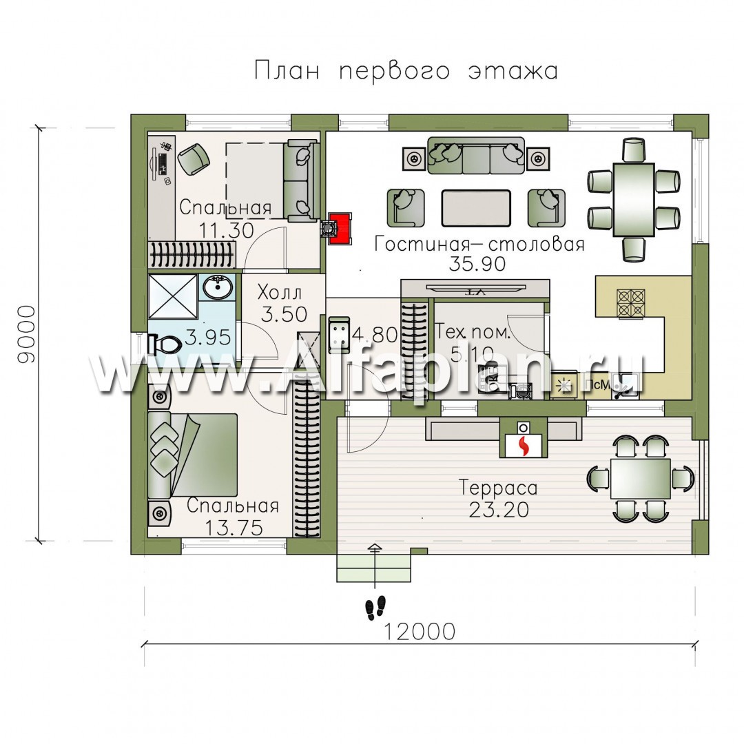 Проекты домов Альфаплан - «Бета» - каркасный дом с односкатной кровлей - изображение плана проекта №1