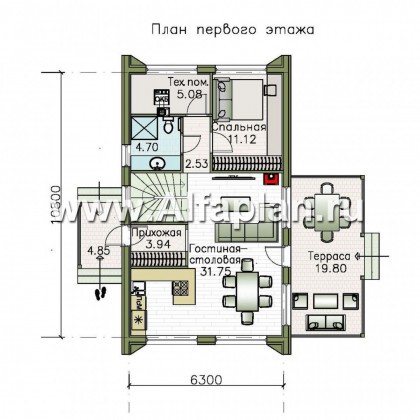«Тау» - проект двухэтажного каркасного дома, планировка спальня на 1 эт,  в стиле минимализм - превью план дома