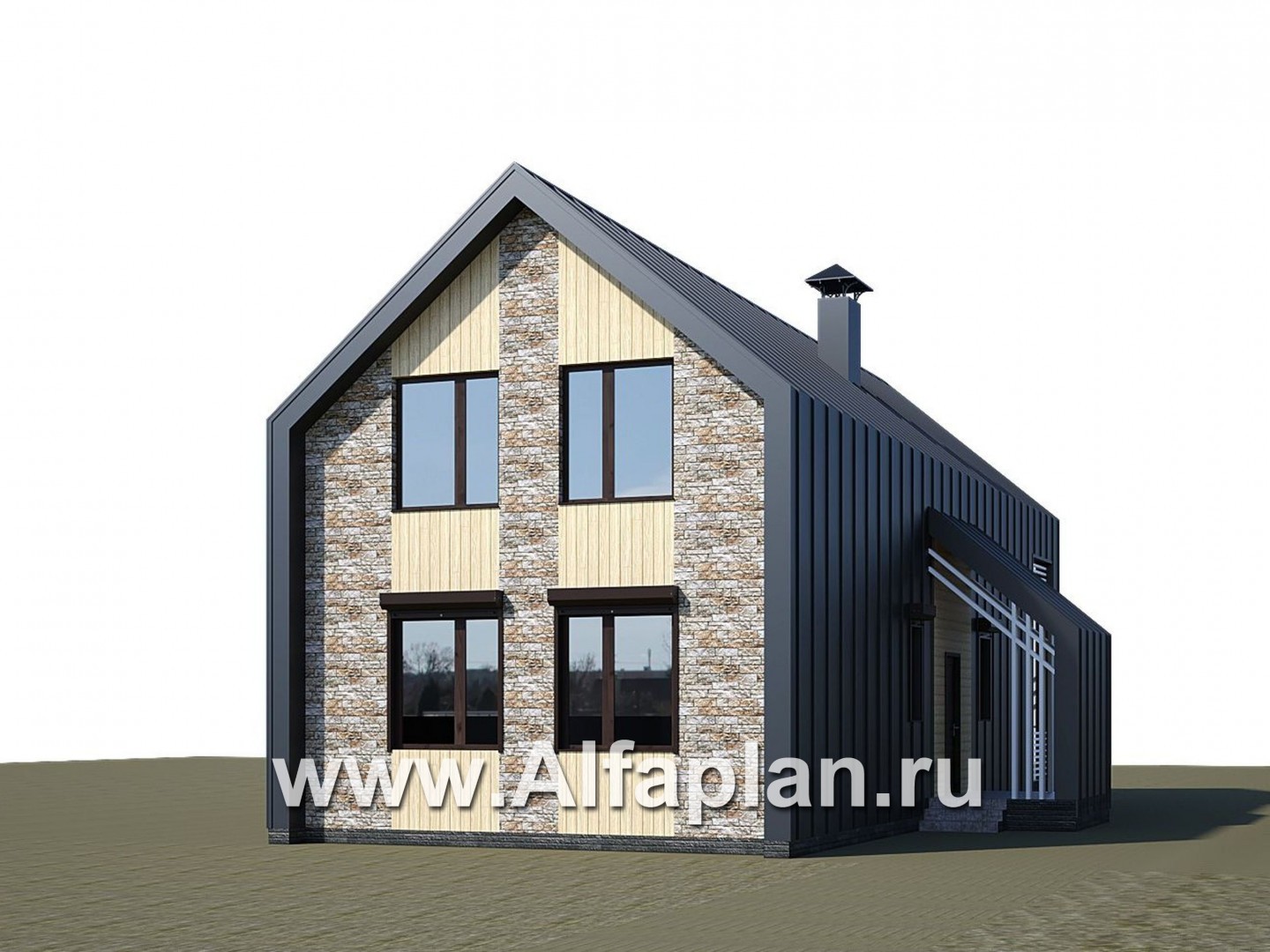 Проекты домов Альфаплан - «Омега» - коттедж для узкого участка - дополнительное изображение №2