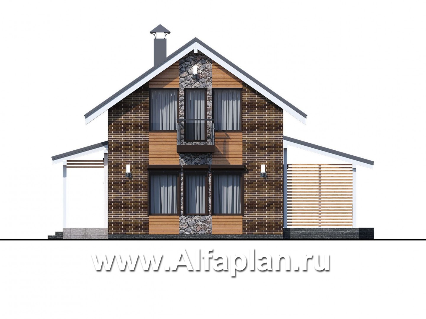 «Омега» - проект двухэтажного каркасного дома, с террасой и удобной планировкой - фасад дома