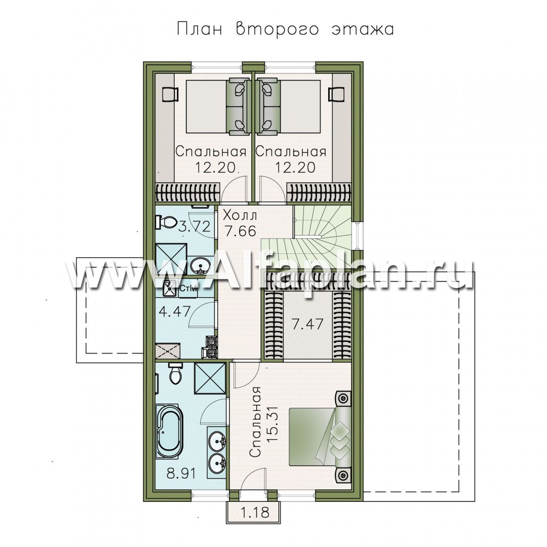 «Омега» - проект двухэтажного каркасного дома, с террасой и удобной планировкой - план дома