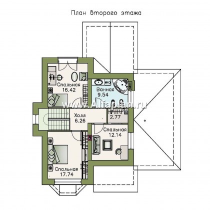 Проекты домов Альфаплан - «Примавера» - компактный коттедж c теплым гаражом - превью плана проекта №2