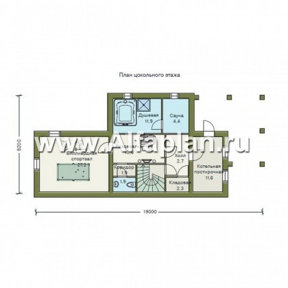 «Яблоко» - проект дома с мансардой, с цокольным этажом, для узкого участка с рельефом - превью план дома