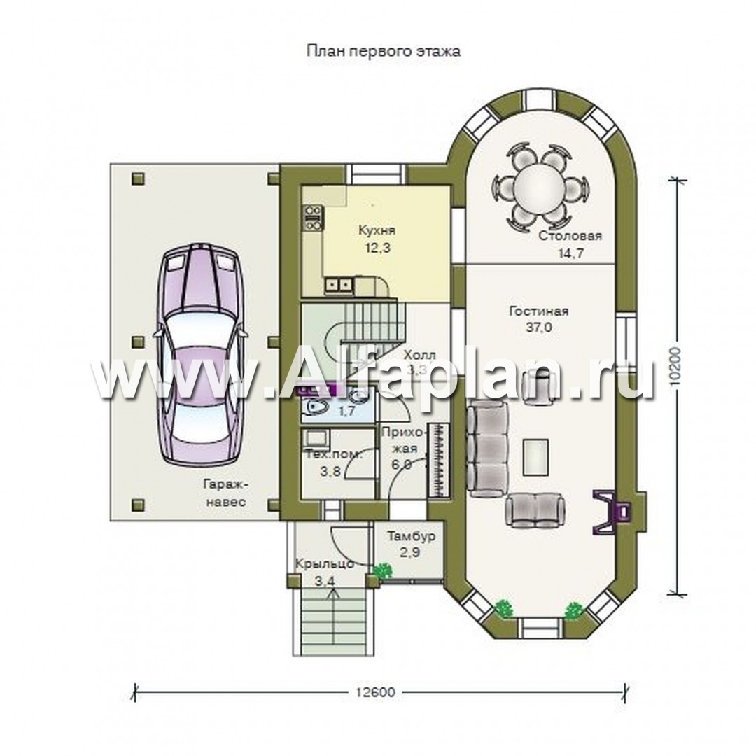 Проекты домов Альфаплан - «Аристо» - компактный дом с навесом для машины - план проекта №1