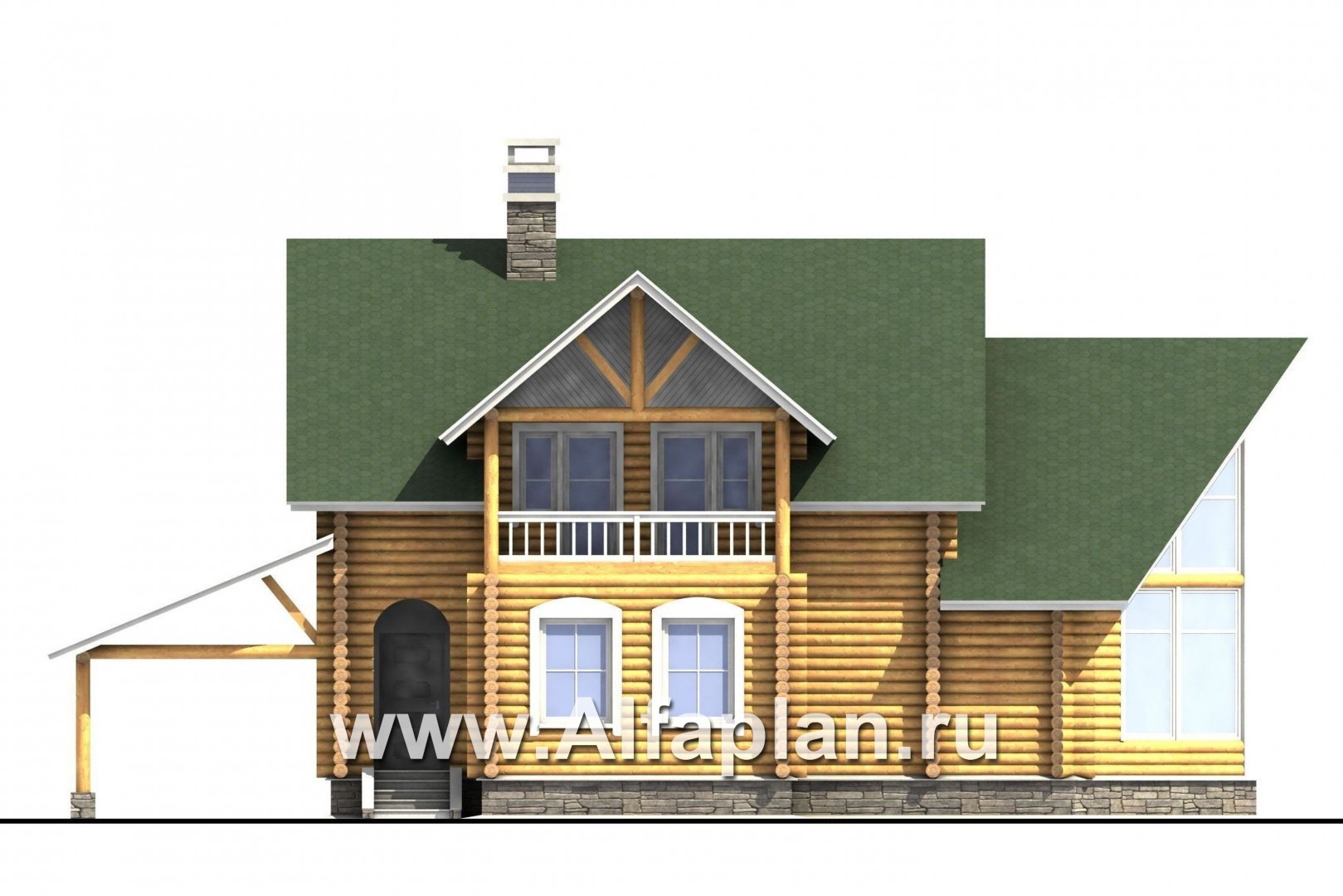 Проекты домов Альфаплан - «Новая Традиция» — деревянный дом с треугольной верандой - изображение фасада №1