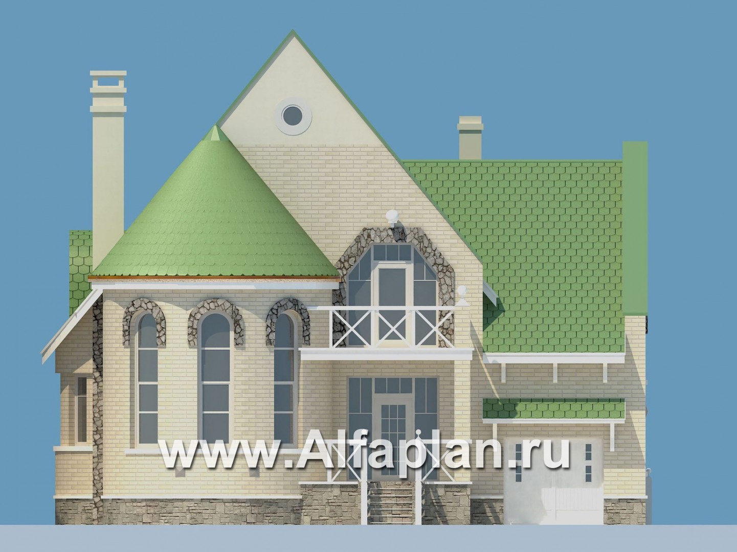 Проекты домов Альфаплан - «Онегин» - представительный загородный дом в стиле замка - изображение фасада №1