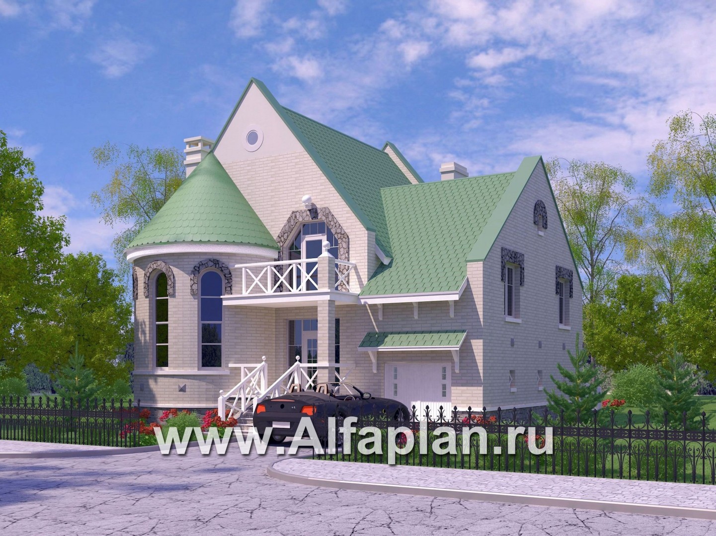 Проекты домов Альфаплан - «Онегин» - представительный загородный дом в стиле замка - дополнительное изображение №1