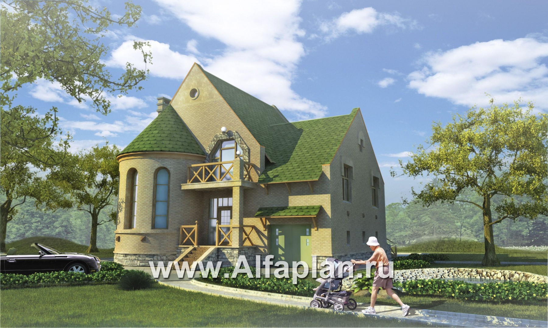 Проекты домов Альфаплан - «Онегин» - представительный загородный дом в стиле замка - дополнительное изображение №2