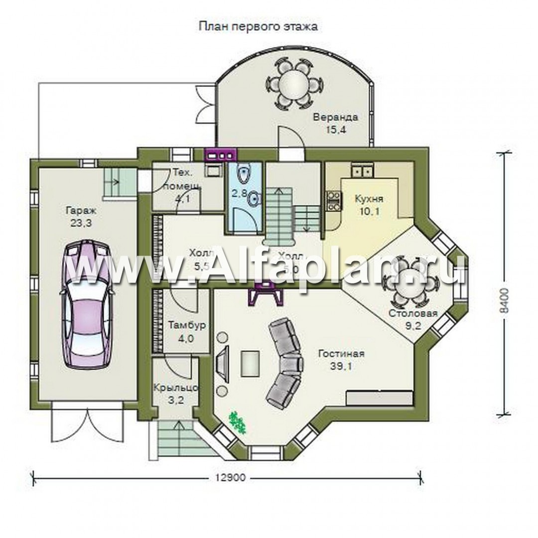 Проекты домов Альфаплан - «Нанси» - рациональный коттедж с гаражом - изображение плана проекта №1