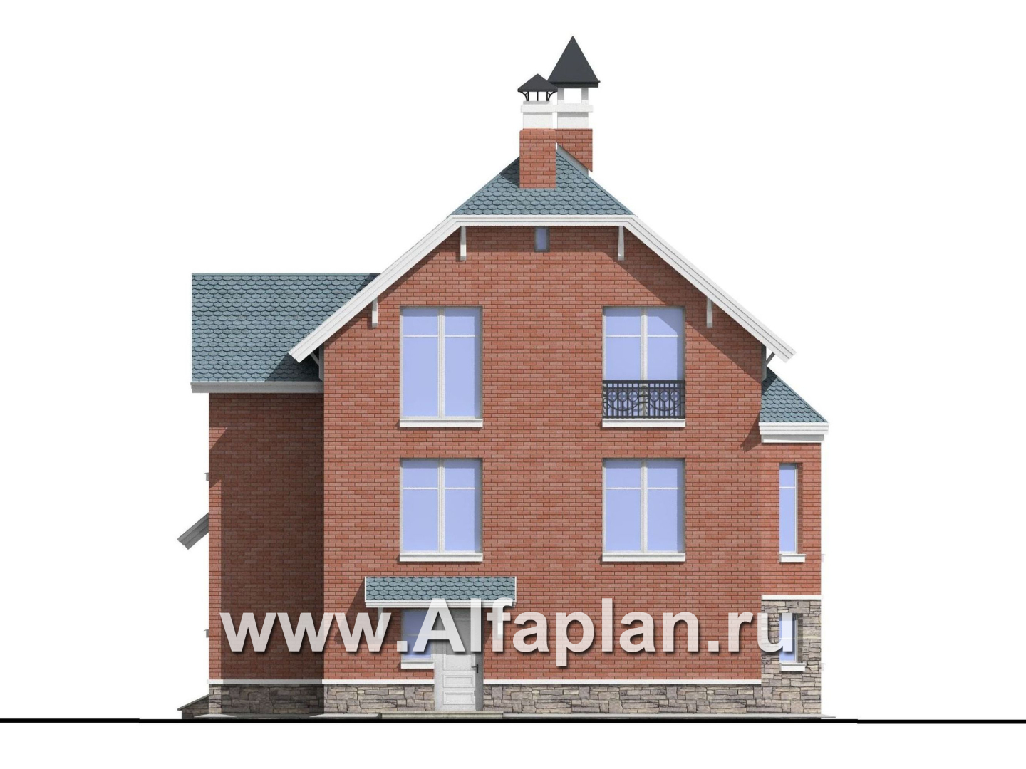 Проекты домов Альфаплан - «Корвет» - трехэтажный коттедж с двумя гаражами - изображение фасада №4