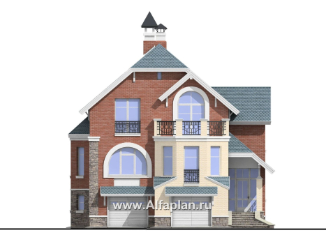 Проекты домов Альфаплан - «Корвет» - трехэтажный коттедж с двумя гаражами - превью фасада №1