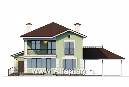 Проекты домов Альфаплан - «Кваренги» - коттедж с террасой и навесом для машины - превью фасада №4