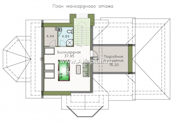 «Ясная поляна» - проект двухэтажного дома, планировка со спальней и кабинетом на 1 эт, с эркером и с гаражом на 1 авто - превью план дома