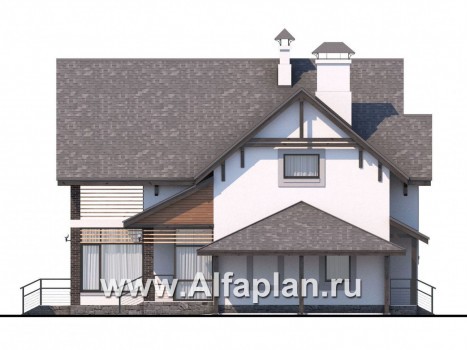 Проекты домов Альфаплан - «Арматор»- современный дом с террасой, лоджией и навесом для авто. - превью фасада №2