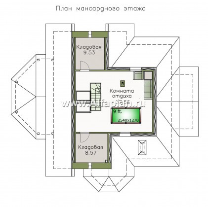 «Вианден» - проект дома с мансардой, с террасой, в стиле замка - превью план дома
