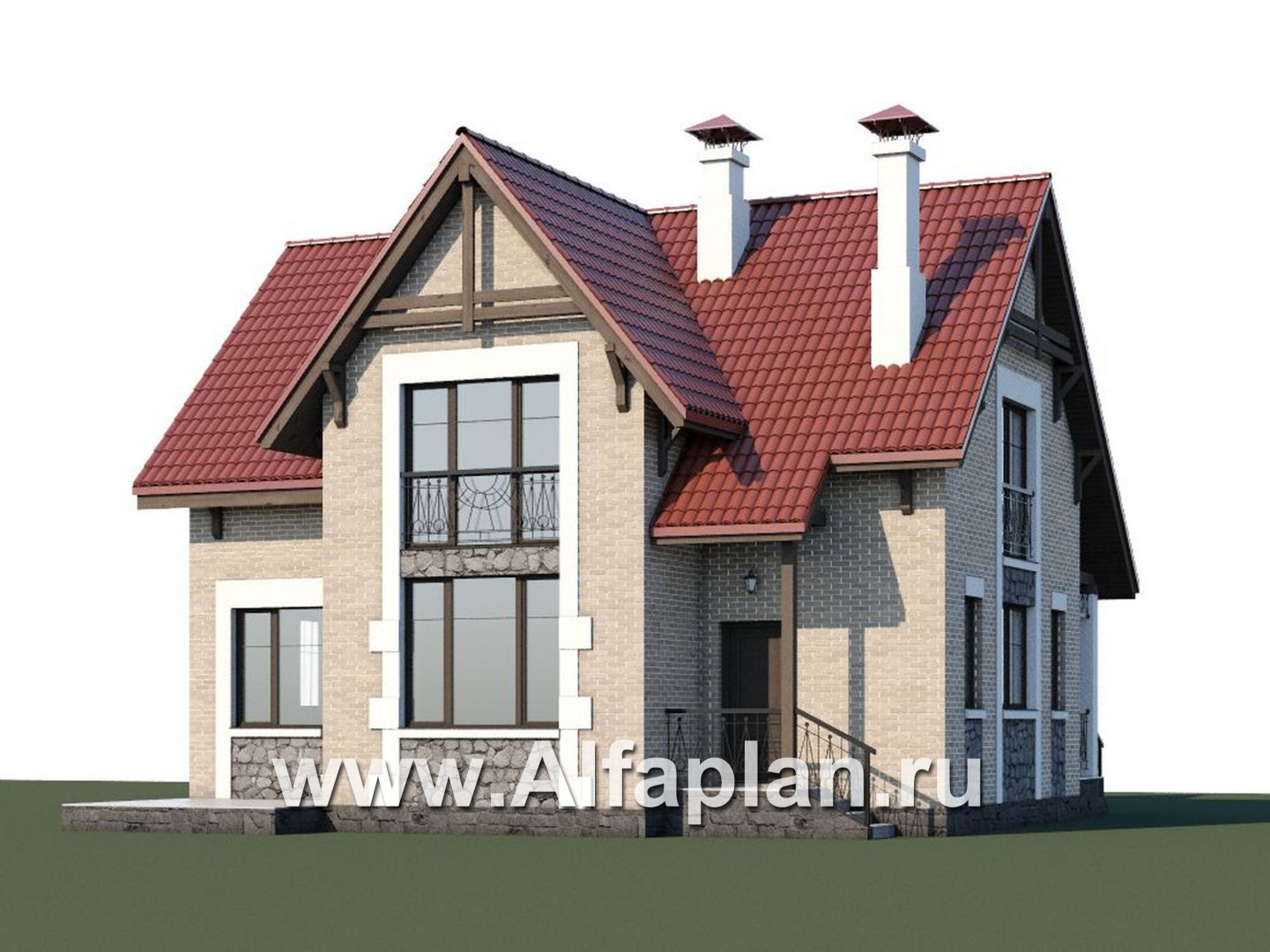 Проекты домов Альфаплан - Коттедж из кирпича «Высокая орбита» с современной планировкой - дополнительное изображение №1