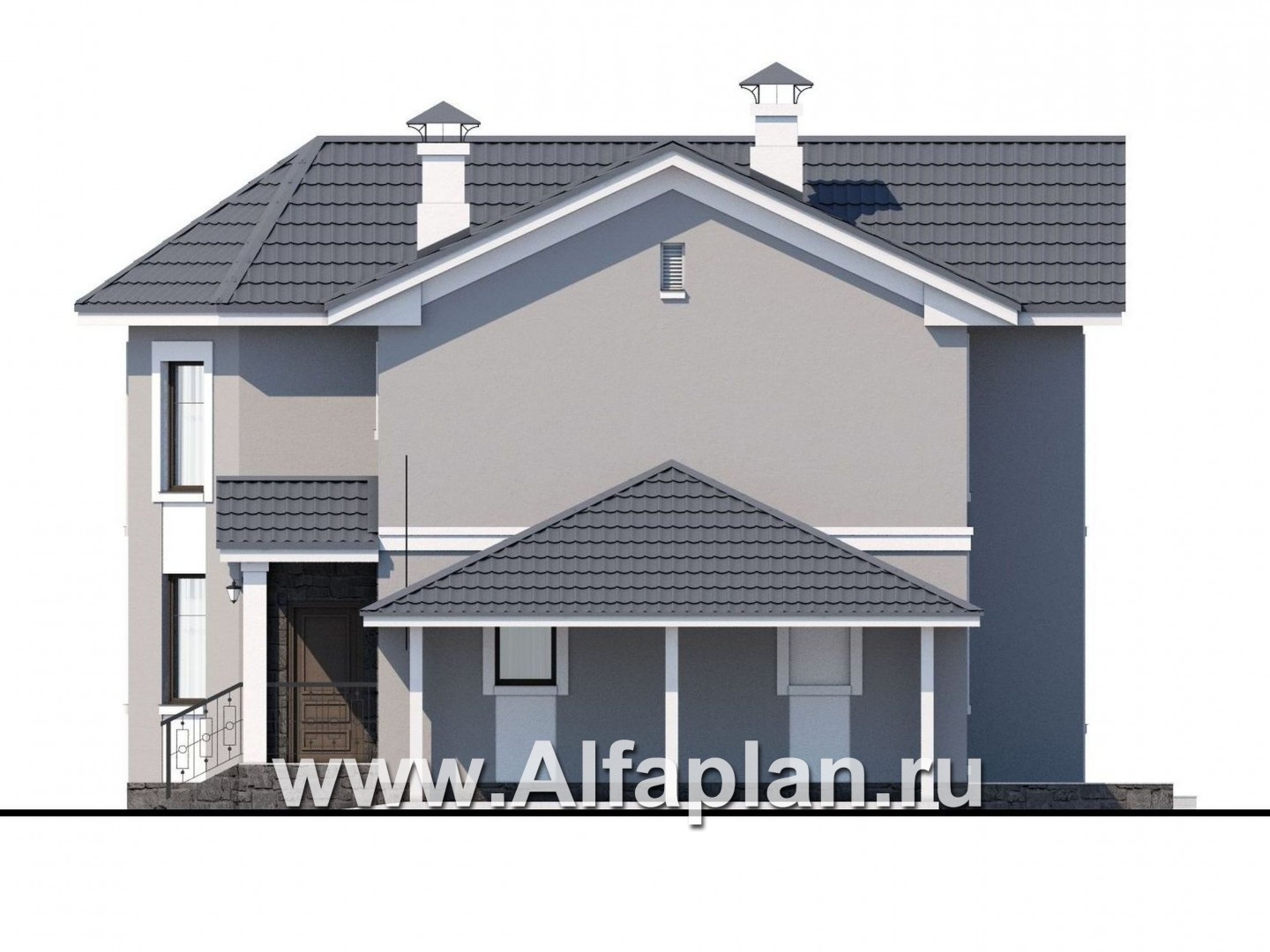 Проекты домов Альфаплан - «Веста» - небольшой удобный дом c гаражом-навесом - изображение фасада №2