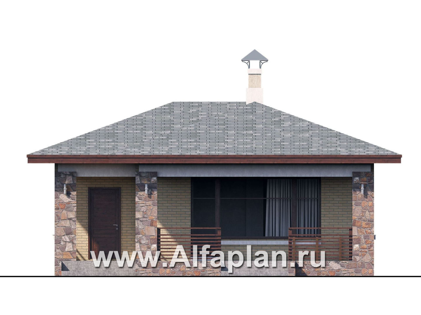 Проекты домов Альфаплан - «Виньон» - дачный дом с большой террасой - изображение фасада №1