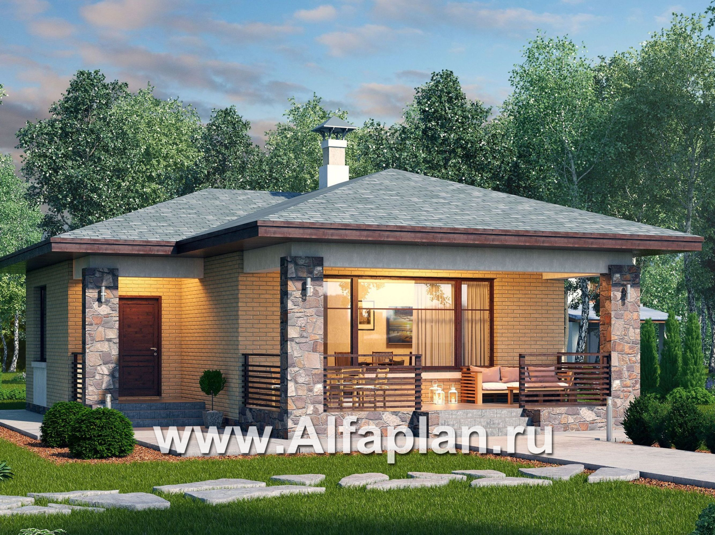 Проекты домов Альфаплан - «Виньон» - проект дачного дома с большой террасой - дополнительное изображение №2