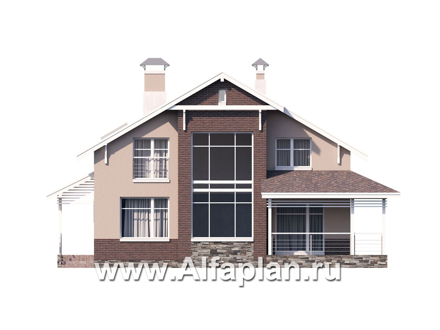 Проекты домов Альфаплан - «Регата» - комфортный дом с двускатной крышей - изображение фасада №1