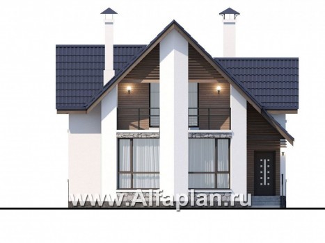 «Якорь» - проект дома с мансардой, с террасой оригинальной формы, в скандинавском стиле - превью фасада дома