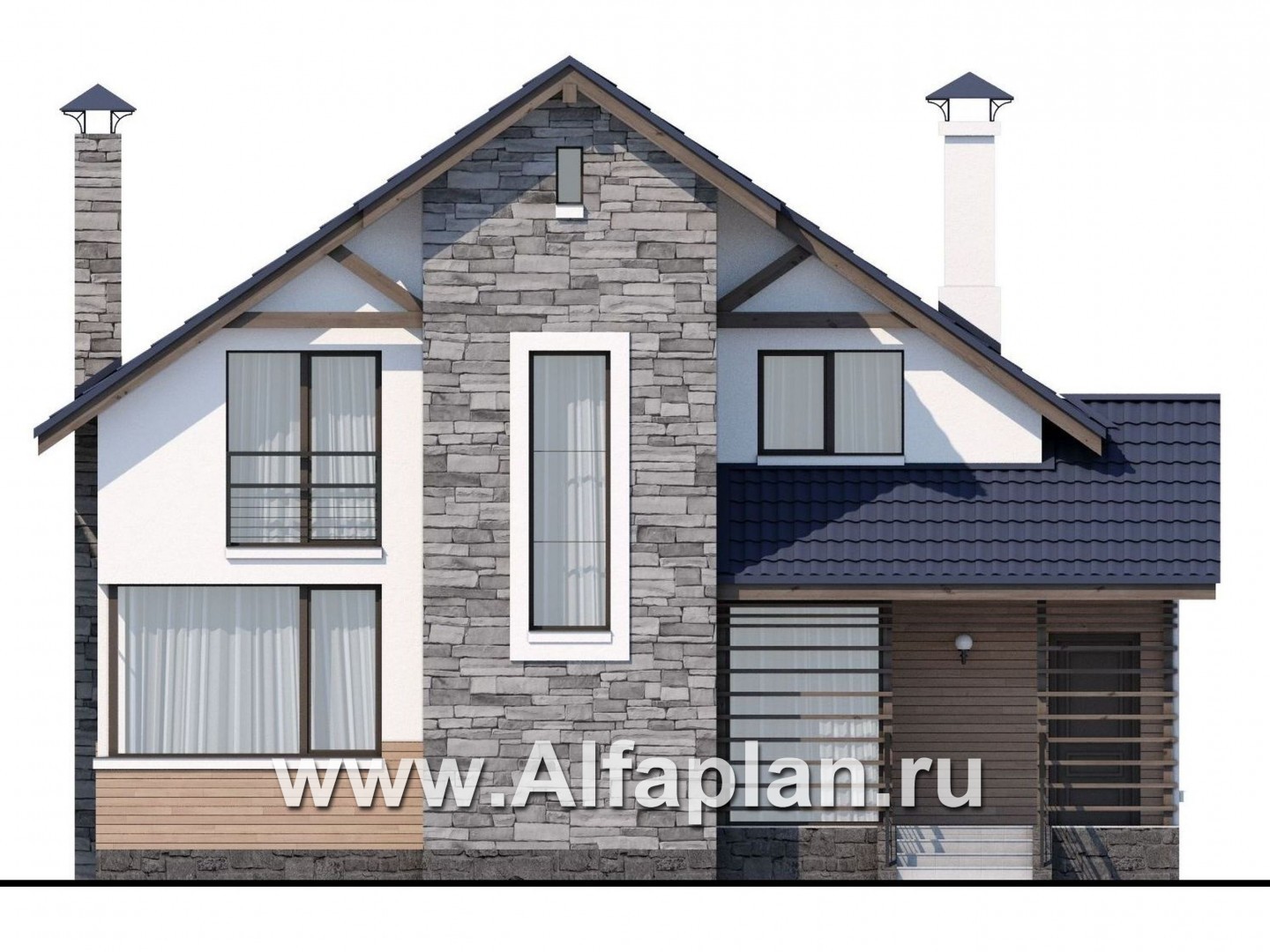 Проекты домов Альфаплан - Кирпичный дом «Валаам» с мансардой - изображение фасада №1