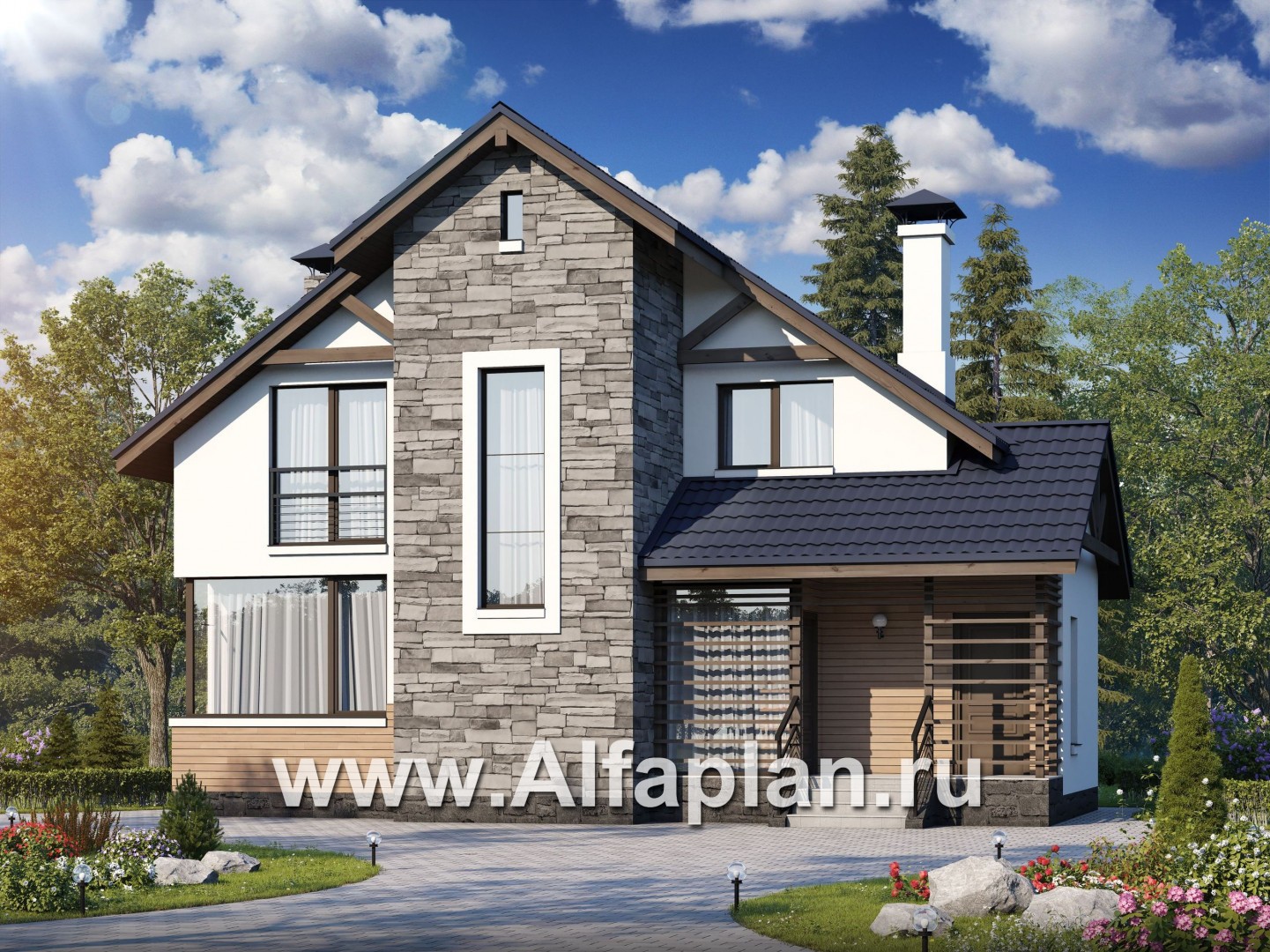 Проекты домов Альфаплан - Кирпичный дом «Валаам» с мансардой - основное изображение