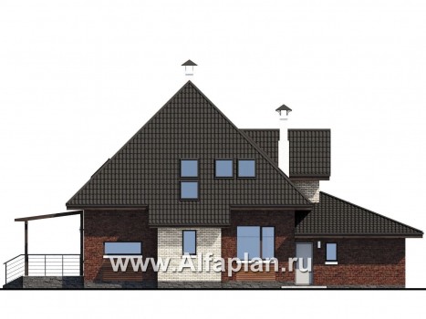 «Персей» - проект дома с мансардой, из кирпича, с террасой и с гаражом, современный стиль - превью фасада дома