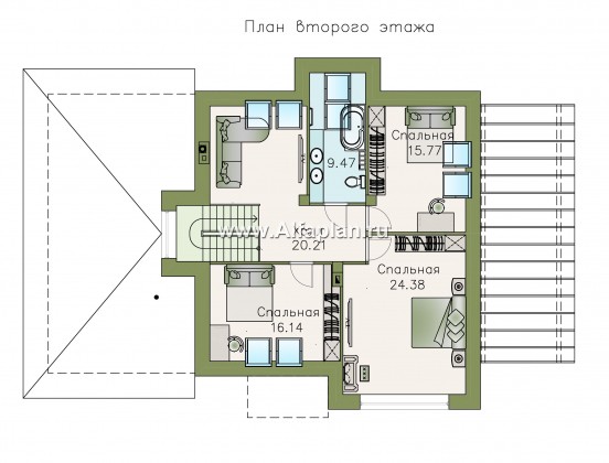 «Персей» - проект дома с мансардой, из кирпича, с террасой и с гаражом, современный стиль - превью план дома