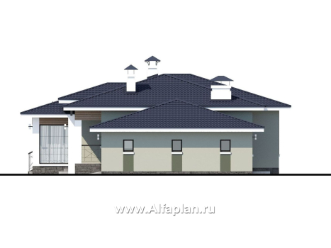 Проекты домов Альфаплан - «Теплый очаг» - компактный одноэтажный дом с гаражом - превью фасада №2