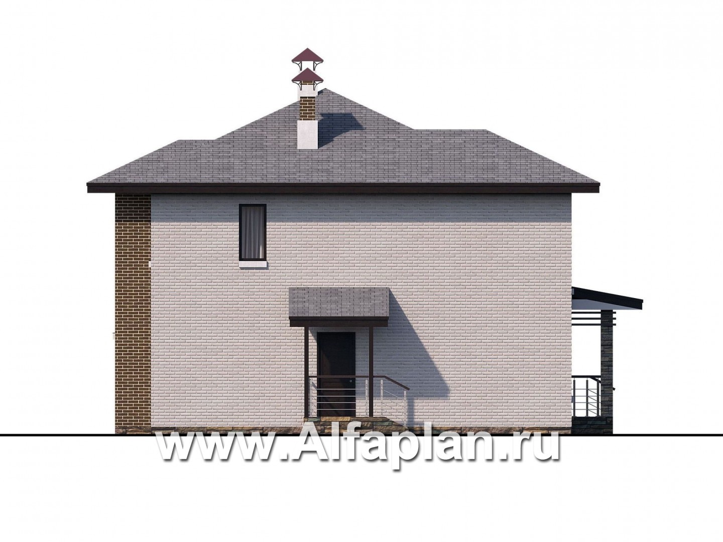 Проекты домов Альфаплан - «Квантум» - современный двухэтажный дом с большой террасой - изображение фасада №4