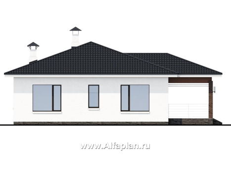 Проекты домов Альфаплан - «Гемера» - стильный одноэтажный дом с эркером и террасой - превью фасада №4
