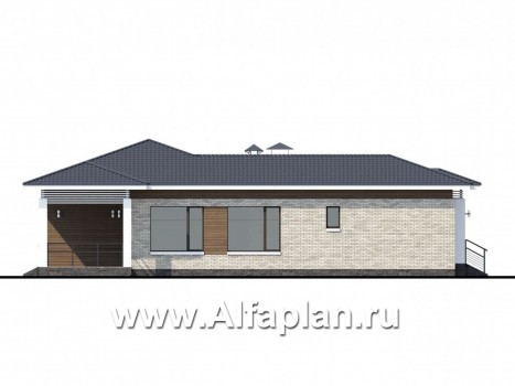 Проекты домов Альфаплан - «Днестр» - одноэтажный коттедж с большим гаражом и террасой - превью фасада №3