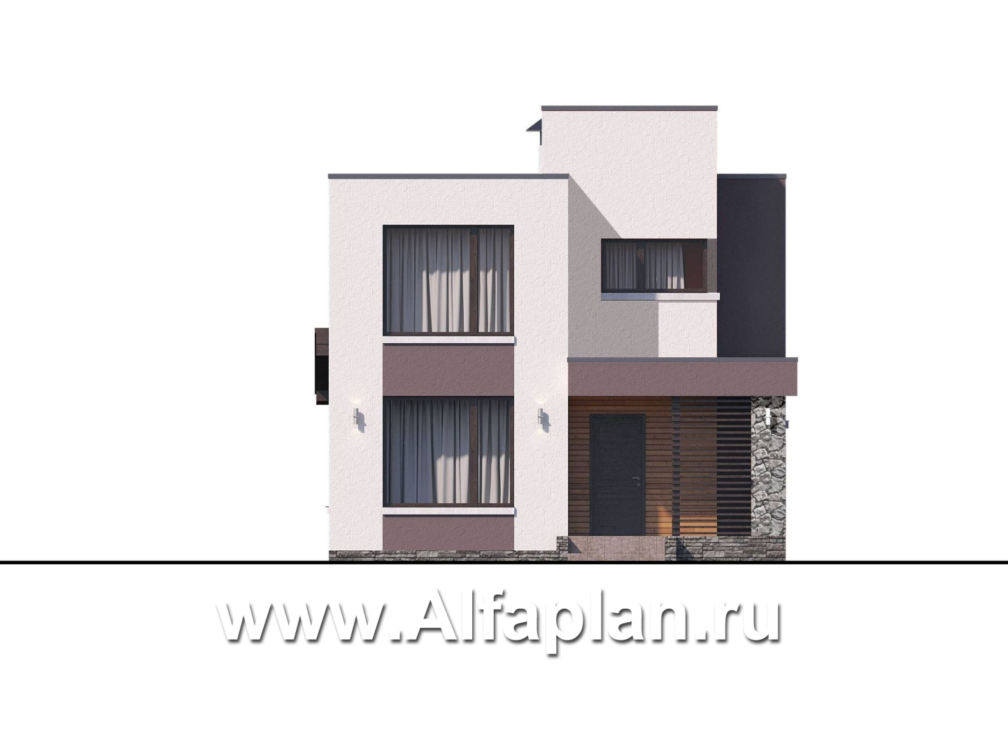 Проекты домов Альфаплан - «Арс» - дом с плоской кровлей для узкого участка - изображение фасада №1