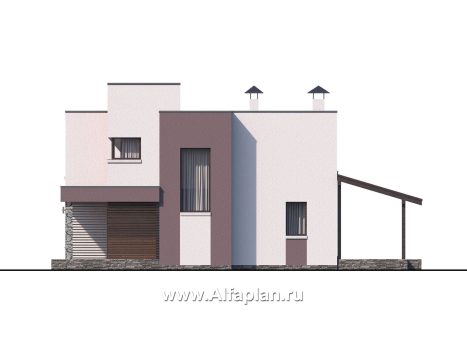 Проекты домов Альфаплан - «Арс» - дом с плоской кровлей для узкого участка - превью фасада №2