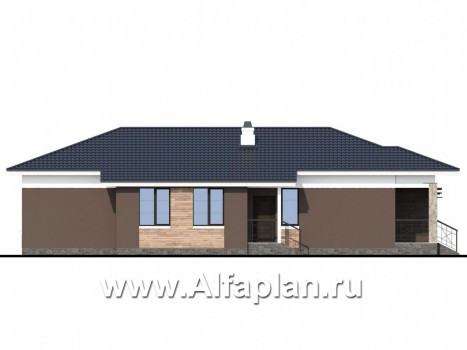 Проекты домов Альфаплан - «Ариадна» - одноэтажный дом для узкого участка - превью фасада №3