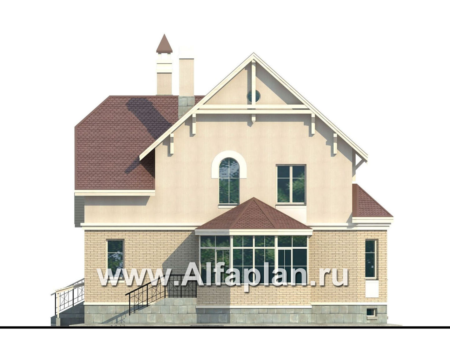 Проекты домов Альфаплан - «Успех Плюс» — удобный коттедж с цокольным этажом - изображение фасада №4