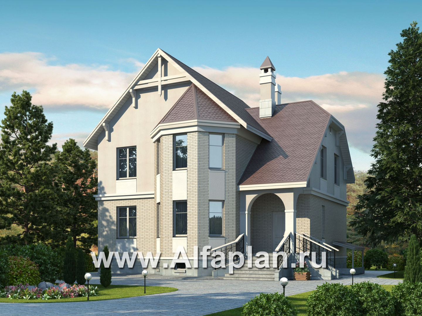 Проекты домов Альфаплан - «Успех Плюс» — удобный коттедж с цокольным этажом - основное изображение